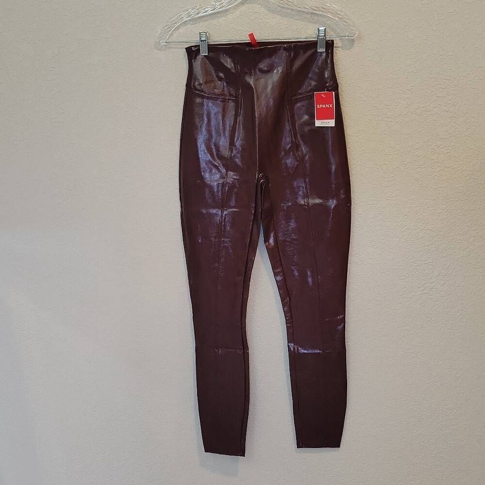 SPANX FAUX PATENT LEATHER Leggings Pants Ruby Size S
